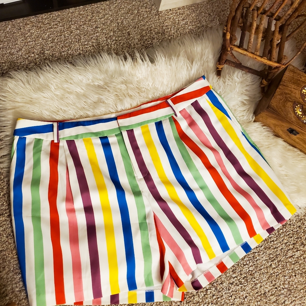 ELOQUII Flowy High Waisted Multicolored Stripe Shorts Sz 2XL